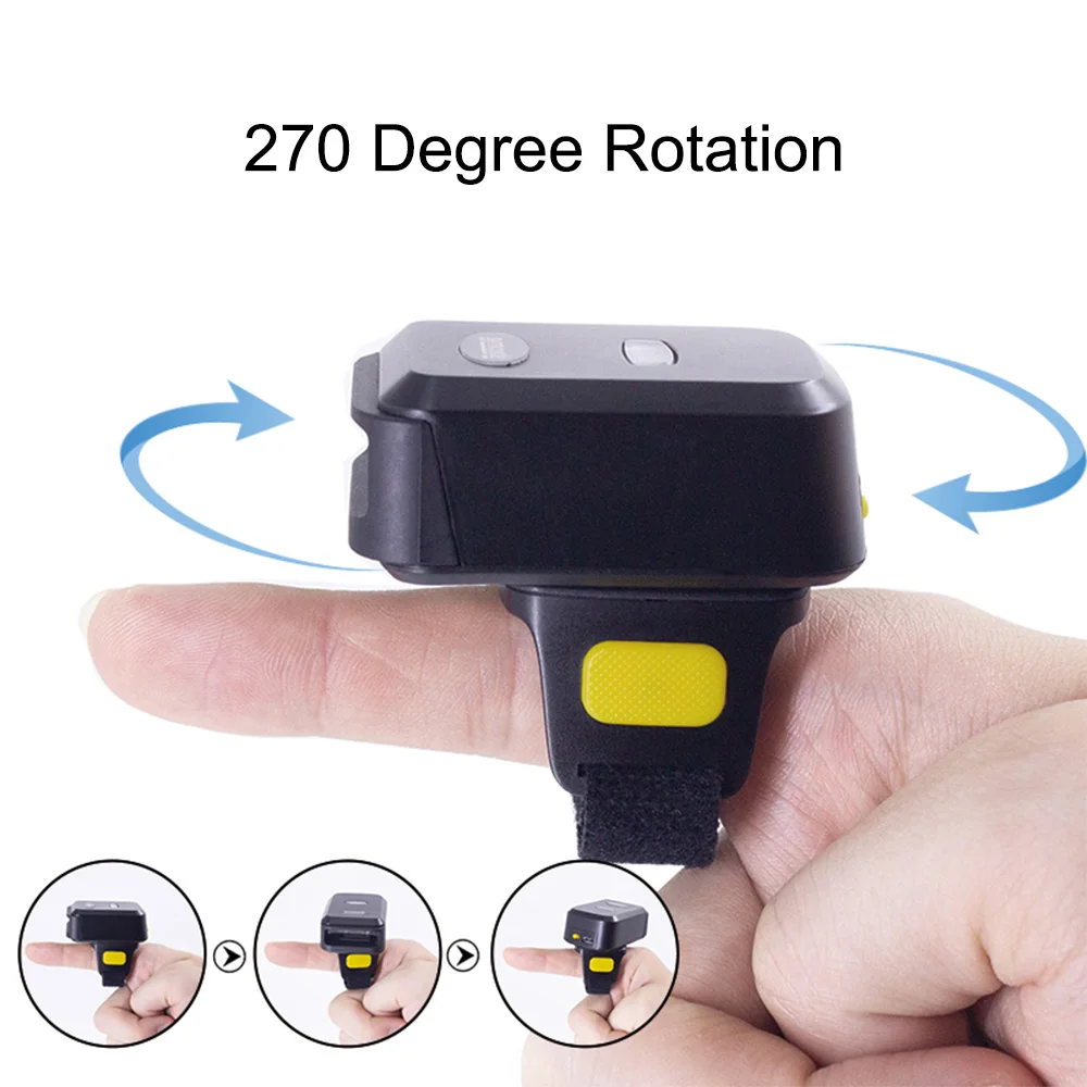 2D сканер штрих-кодов Портативный пальчиковый карманный носимый кольцевой 1D 2D считыватель штрих-кодов с беспроводным и проводным подключением BT + 2.4G Изображение 4