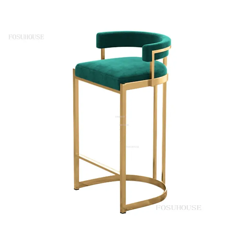 Барные стулья из скандинавской фланели, высокие барные стулья на стойке регистрации отеля, простая дизайнерская барная мебель, железная спинка, высокий табурет для кухни Изображение 3