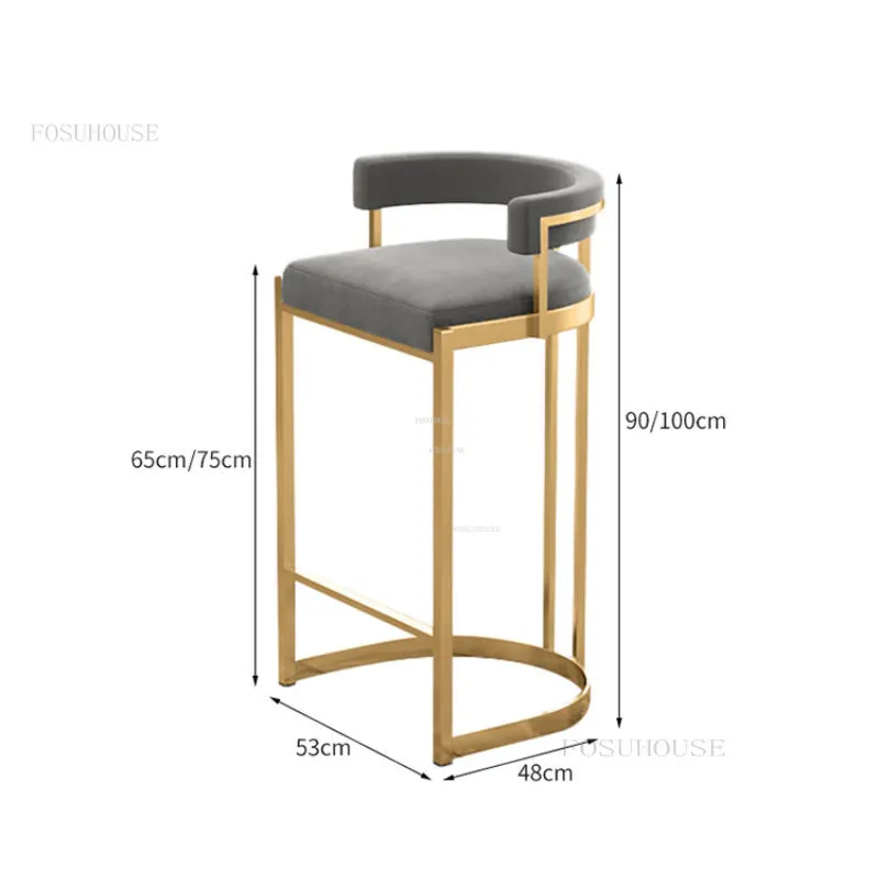 Барные стулья из скандинавской фланели, высокие барные стулья на стойке регистрации отеля, простая дизайнерская барная мебель, железная спинка, высокий табурет для кухни Изображение 4