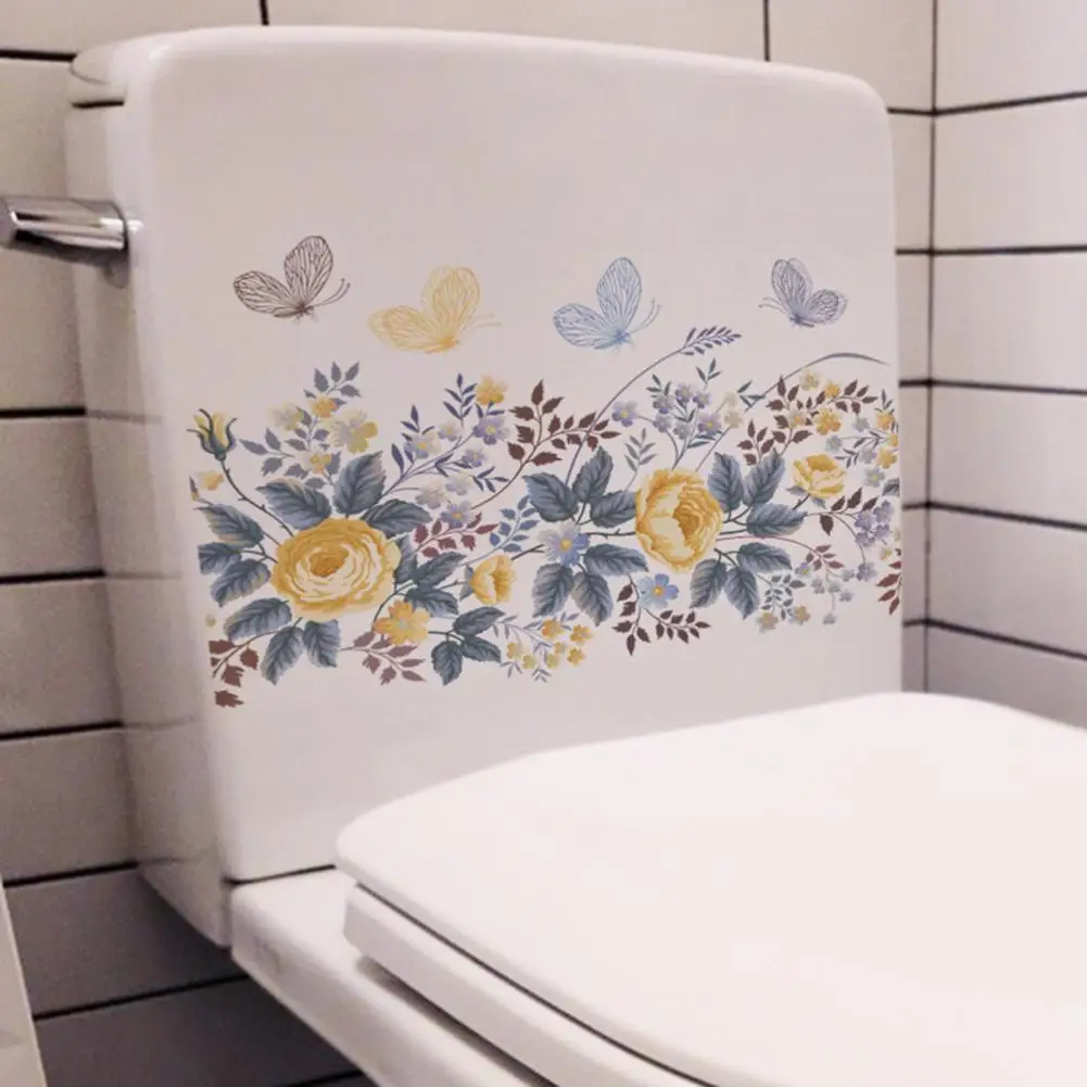 Долговечная наклейка для декора туалета, цветочная наклейка для туалета, водонепроницаемый ПВХ, цветочные бабочки, красочный цветочный туалет для дома Изображение 2
