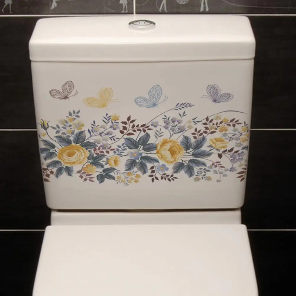 Долговечная наклейка для декора туалета, цветочная наклейка для туалета, водонепроницаемый ПВХ, цветочные бабочки, красочный цветочный туалет для дома Изображение 3
