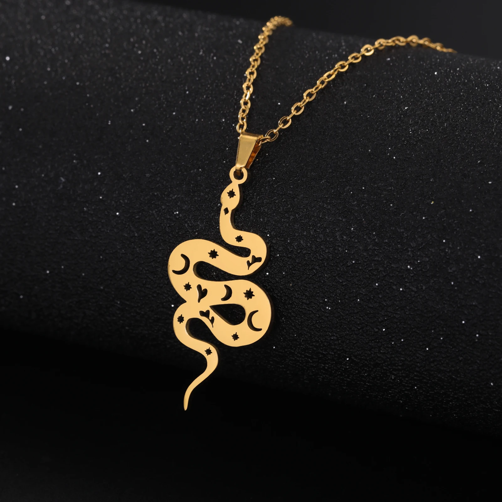 Женское ожерелье с подвеской в виде змеиного узора Amaxer, винтажные готические изысканные ювелирные изделия, регулируемая длинная цепочка, классический шейный шарм Изображение 2