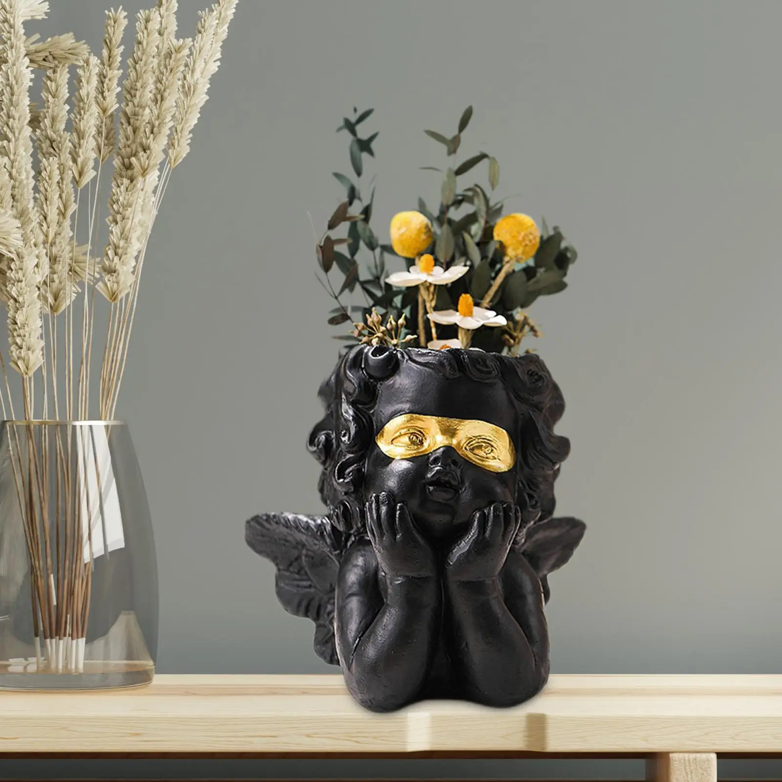Кашпо ручной работы со статуэткой ангела, Цветочный горшок с дренажным отверстием, Декоративная ваза для цветов Изображение 1