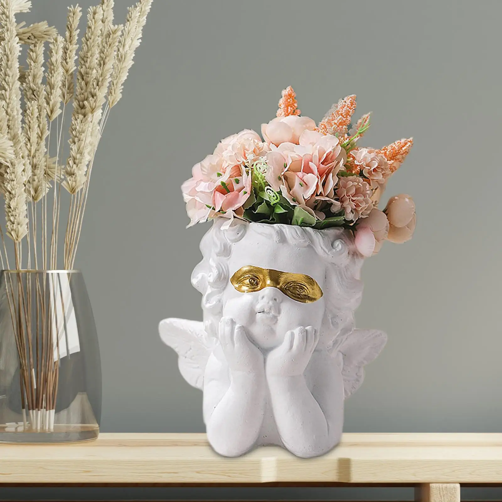 Кашпо ручной работы со статуэткой ангела, Цветочный горшок с дренажным отверстием, Декоративная ваза для цветов Изображение 2