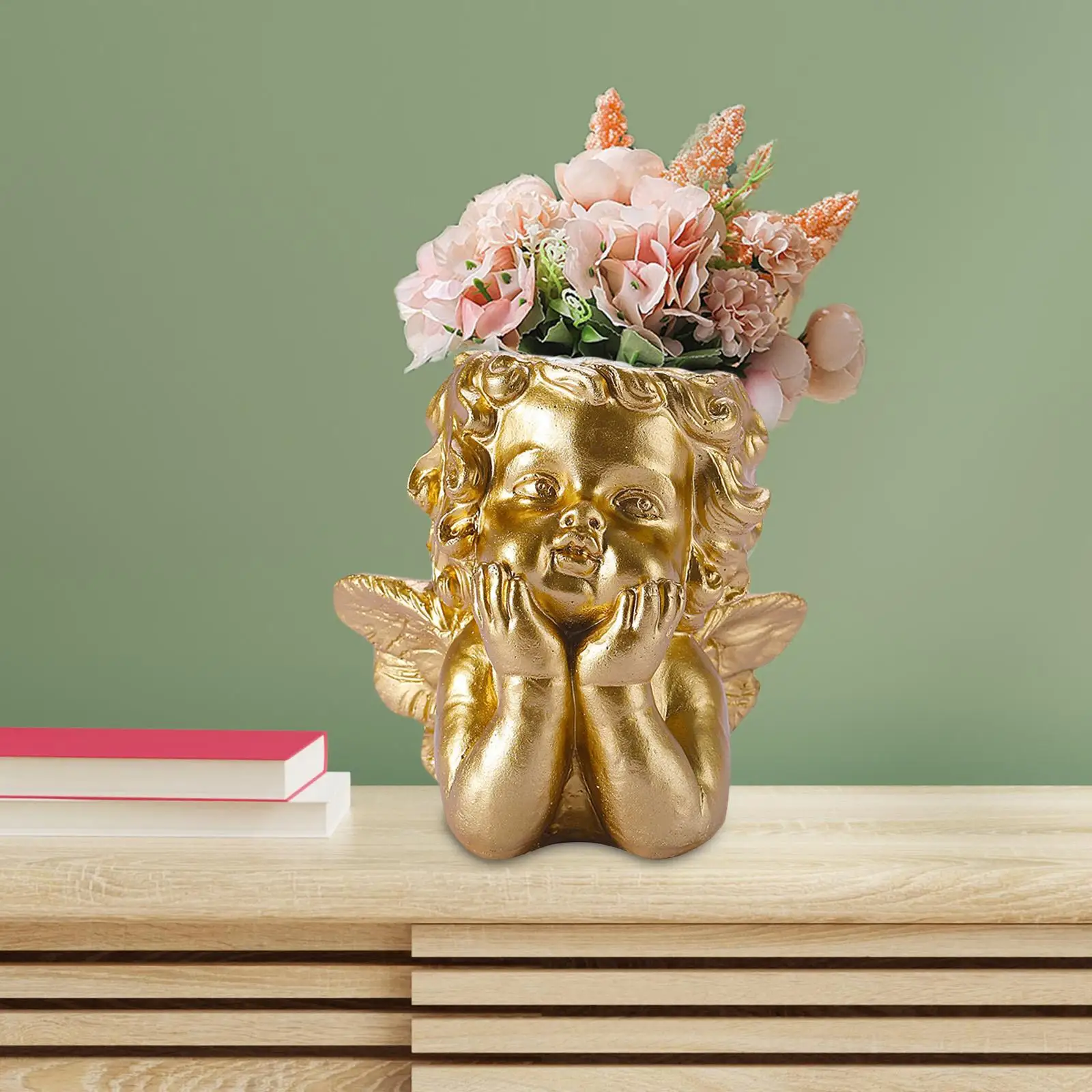 Кашпо ручной работы со статуэткой ангела, Цветочный горшок с дренажным отверстием, Декоративная ваза для цветов Изображение 4