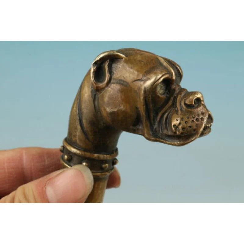Китайская бронзовая резная коллекция собак ручной работы, портрет головы тростника Изображение 1