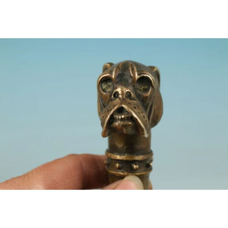 Китайская бронзовая резная коллекция собак ручной работы, портрет головы тростника Изображение 2