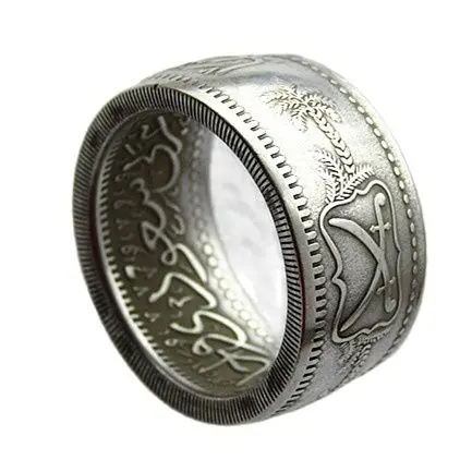 Кольцо ручной работы из 90% серебра от SA (08) AH 1346 (1928) Саудовская Аравия Копии монет номиналом 1 риал 8-16 размеров Изображение 0
