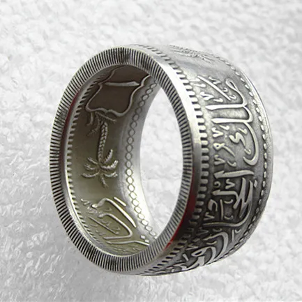 Кольцо ручной работы из 90% серебра от SA (08) AH 1346 (1928) Саудовская Аравия Копии монет номиналом 1 риал 8-16 размеров Изображение 2