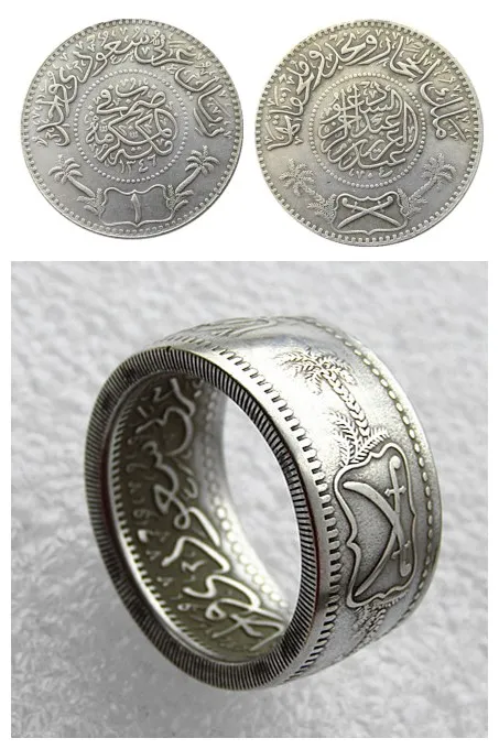 Кольцо ручной работы из 90% серебра от SA (08) AH 1346 (1928) Саудовская Аравия Копии монет номиналом 1 риал 8-16 размеров Изображение 3