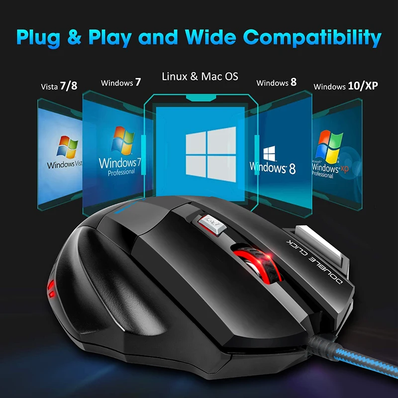 Компьютерная мышь Gamer, проводная игровая мышь, бесшумная мышь RGB, 5500 точек на дюйм, эргономичная мышь со светодиодной подсветкой, 7 кнопок для ПК, ноутбука Изображение 2