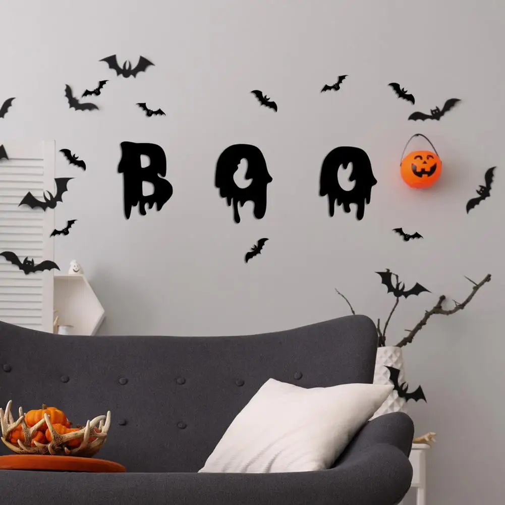 Наклейки на стену на Хэллоуин Наклейки на стену Украшения гаражных ворот на Хэллоуин Магнитные 3D наклейки с летучей мышью и пауком-призраком с привидениями для Изображение 5