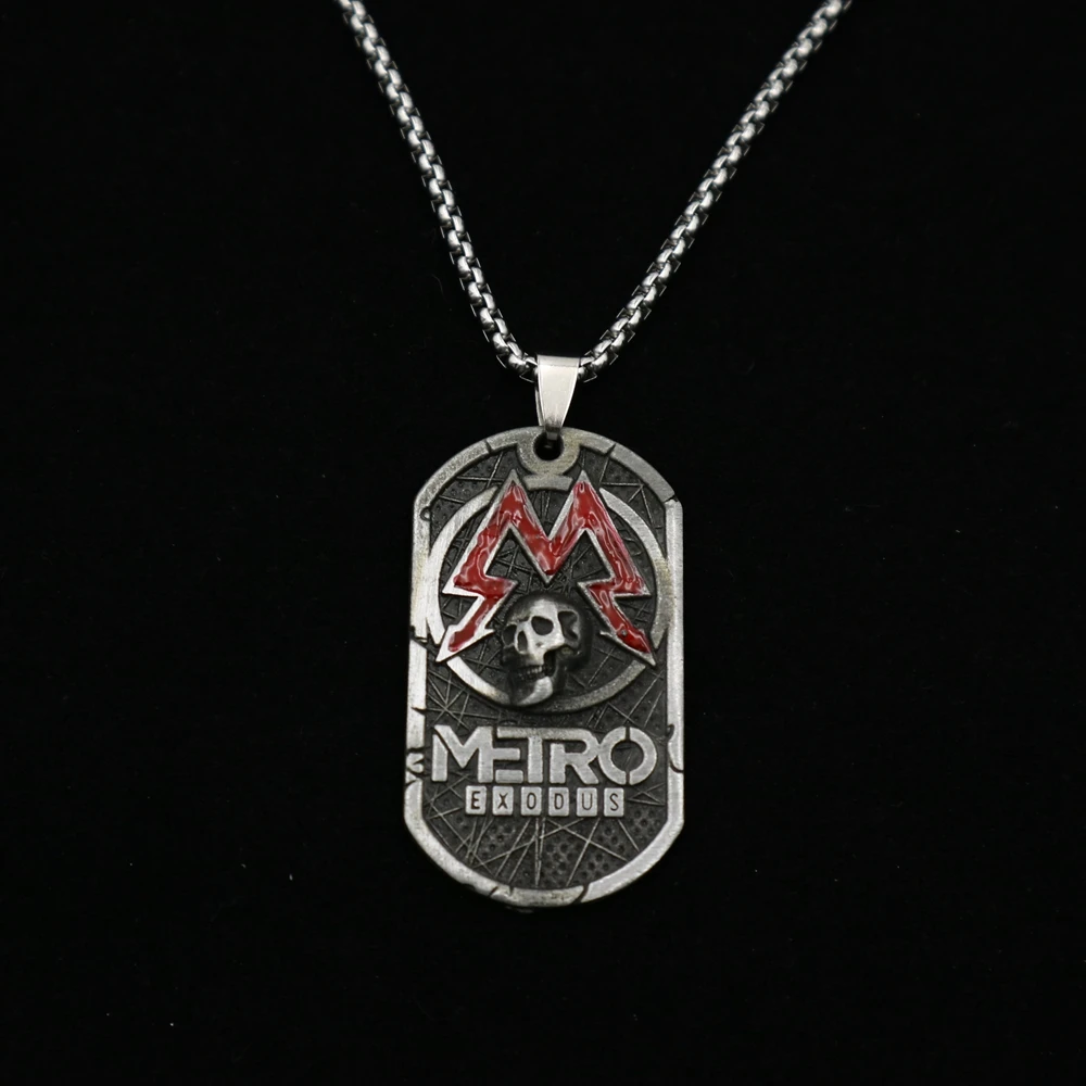 Ожерелья для бейджей серии Terror Game Metro: Exodus, модные украшения, Подарки для любителей игр, Винтажная подвеска с черепом, 24-дюймовая цепочка Изображение 0