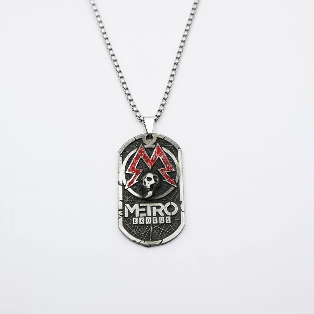 Ожерелья для бейджей серии Terror Game Metro: Exodus, модные украшения, Подарки для любителей игр, Винтажная подвеска с черепом, 24-дюймовая цепочка Изображение 1