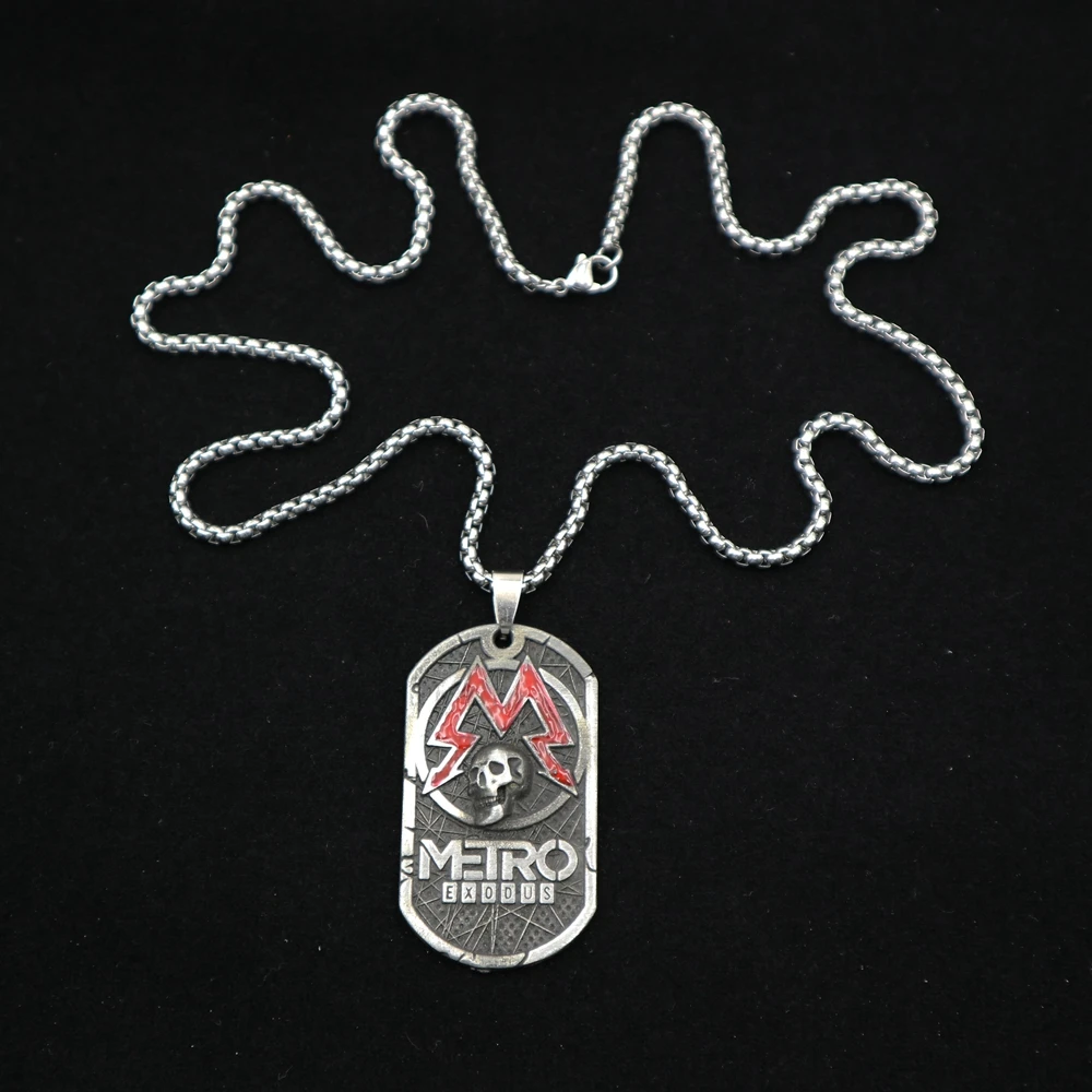 Ожерелья для бейджей серии Terror Game Metro: Exodus, модные украшения, Подарки для любителей игр, Винтажная подвеска с черепом, 24-дюймовая цепочка Изображение 5