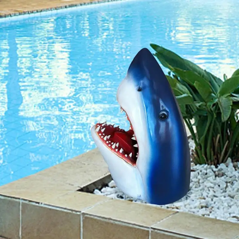 Садовый декор в виде акулы, 3D Садовая скульптура, новинка, декор в виде плавающей головы акулы, Статуя акулы для наружного внутреннего дворика, газон во дворе Изображение 2