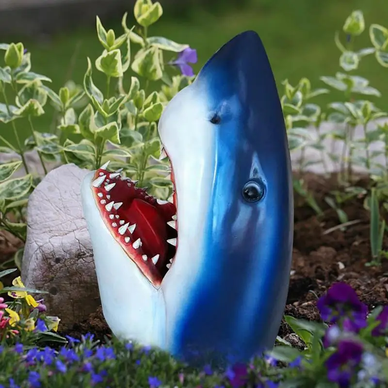 Садовый декор в виде акулы, 3D Садовая скульптура, новинка, декор в виде плавающей головы акулы, Статуя акулы для наружного внутреннего дворика, газон во дворе Изображение 3