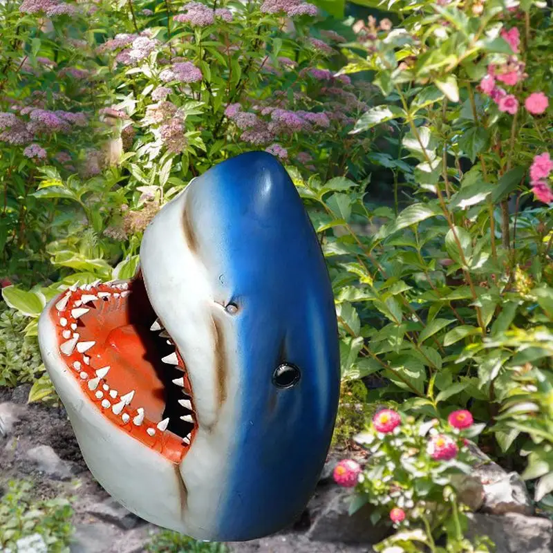 Садовый декор в виде акулы, 3D Садовая скульптура, новинка, декор в виде плавающей головы акулы, Статуя акулы для наружного внутреннего дворика, газон во дворе Изображение 4
