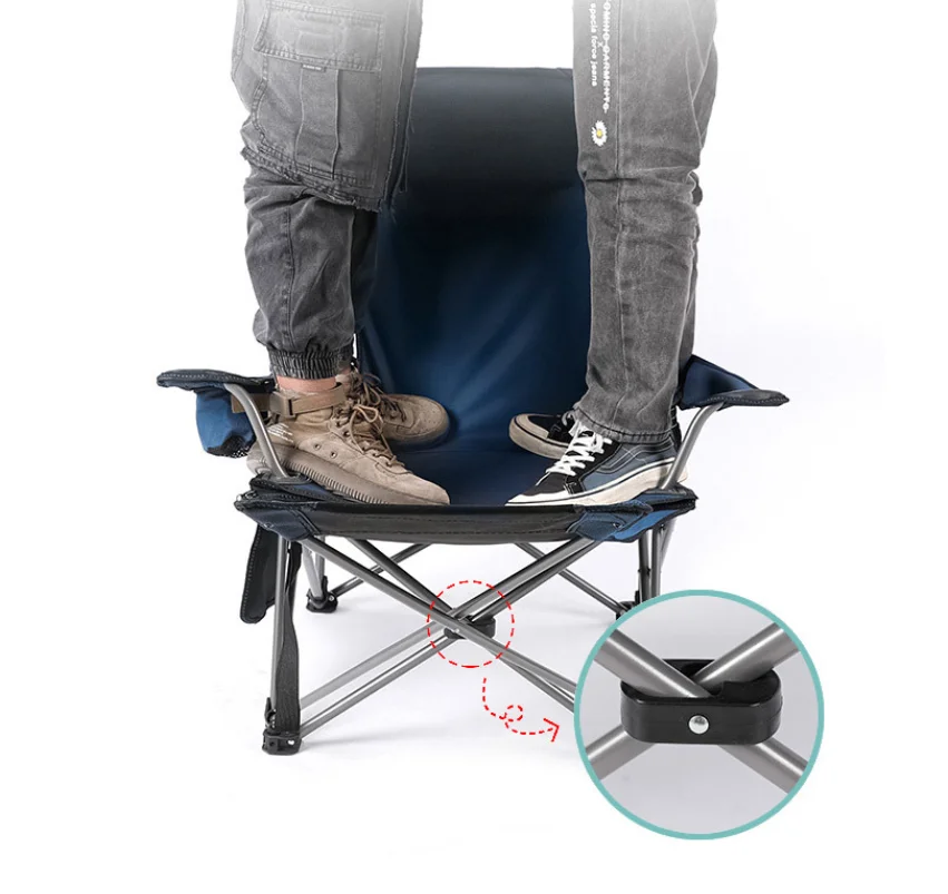 Складной походный стул с подставкой для ног, сетчатый шезлонг с подстаканником и сумкой для хранения, серый, складной, переносной, съемный. Изображение 2
