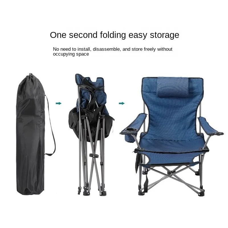 Складной походный стул с подставкой для ног, сетчатый шезлонг с подстаканником и сумкой для хранения, серый, складной, переносной, съемный. Изображение 5