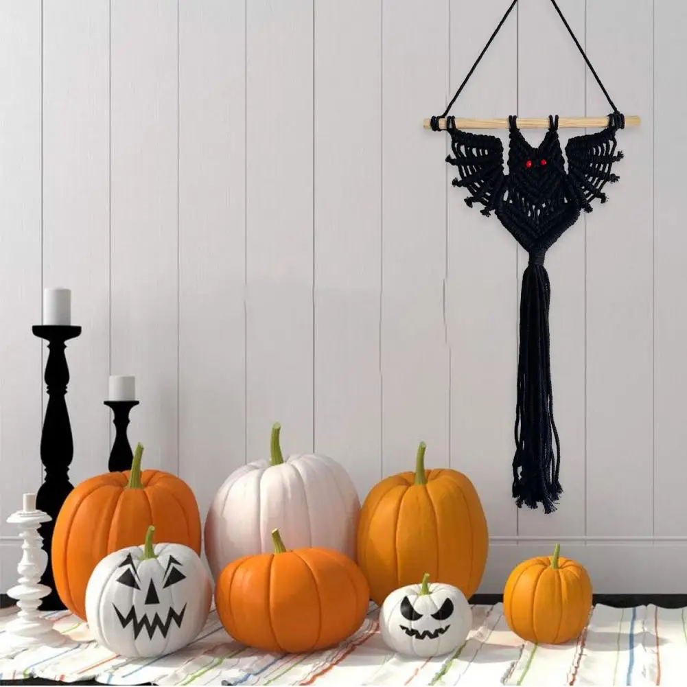 Тканый гобелен с летучей мышью Дизайн Макраме для Хэллоуина Настенное украшение Тканый гобелен ручной работы для жуткого домашнего декора Изображение 1