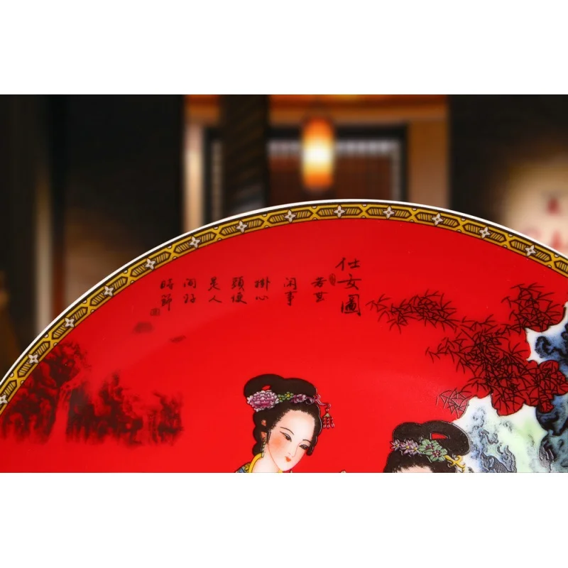 Цзиндэчжэнь Керамическая Эмаль Китайская Красная Сказочная Картина Сидящая Тарелка Цветочный Диск Настенная Тарелка Китайские Бытовые Украшения Изображение 1