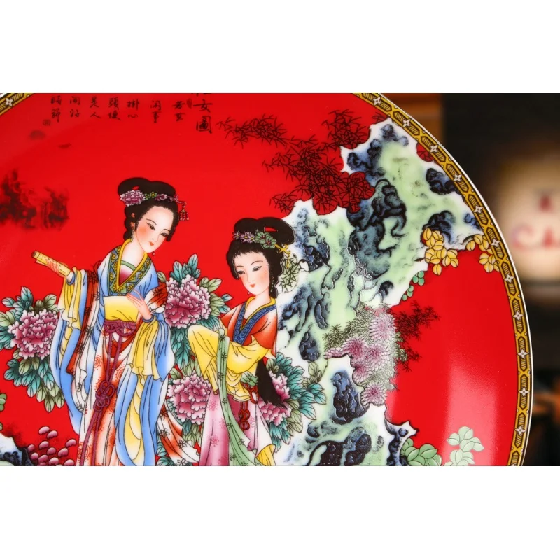 Цзиндэчжэнь Керамическая Эмаль Китайская Красная Сказочная Картина Сидящая Тарелка Цветочный Диск Настенная Тарелка Китайские Бытовые Украшения Изображение 2