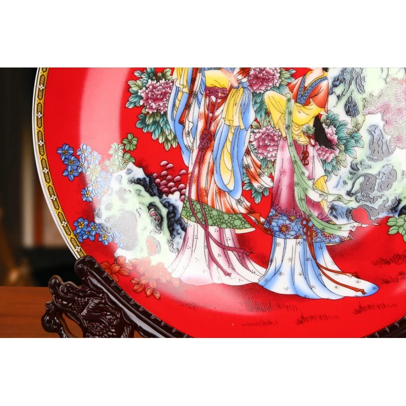 Цзиндэчжэнь Керамическая Эмаль Китайская Красная Сказочная Картина Сидящая Тарелка Цветочный Диск Настенная Тарелка Китайские Бытовые Украшения Изображение 3