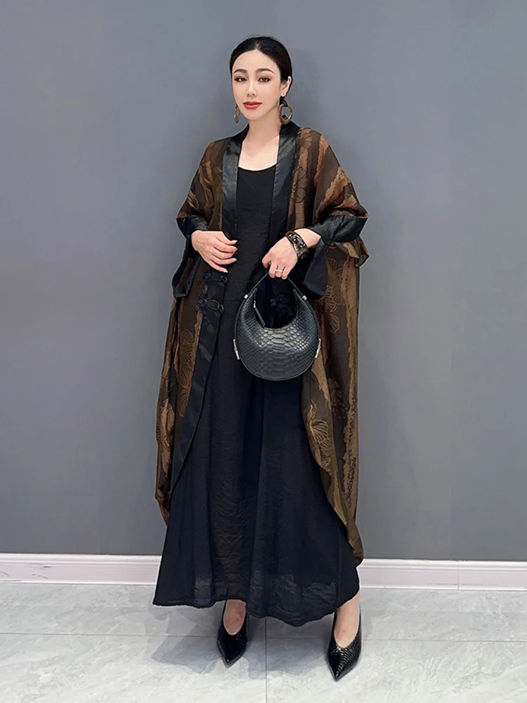 Шикарный полосатый винтажный тренч для женщин с V-образным вырезом, длинным рукавом, открытой строчкой, свободными цветными оборками в стиле пэчворк, осенние пальто для женщин Изображение 2
