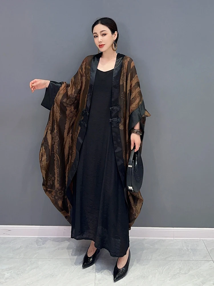Шикарный полосатый винтажный тренч для женщин с V-образным вырезом, длинным рукавом, открытой строчкой, свободными цветными оборками в стиле пэчворк, осенние пальто для женщин Изображение 3