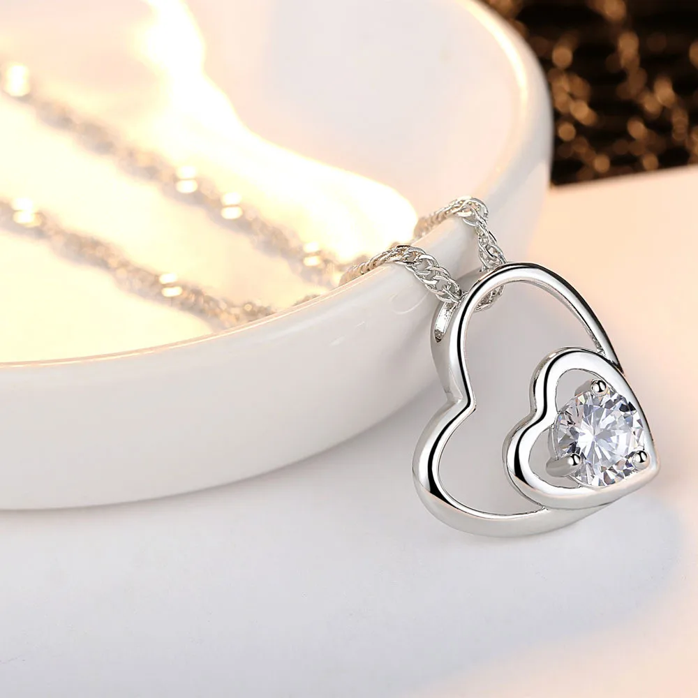 Ювелирное ожерелье в виде сердца, женская цепочка, ожерелья с двойными подвесками, подвески Изображение 2