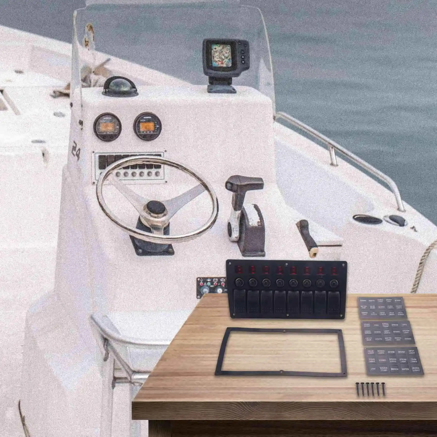 Лодка Автомобиль Морская Кулисная панель переключателя 8 групп 3PIN и автоматический выключатель Защита от перегрузки Водонепроницаемая Светодиодная панель переключателя DC12 / 24V ВКЛ. Изображение 2