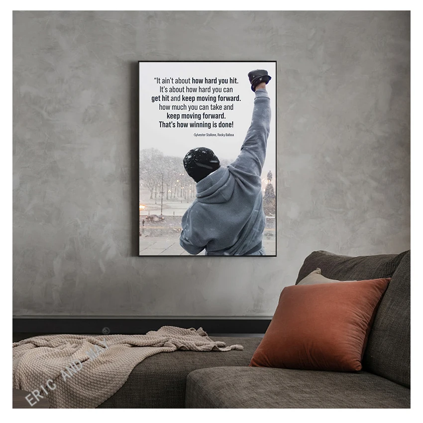 Мотивационные плакаты Черный белый Рокки Бальбоа Бокс Печать на холсте Плакаты и принты Настенное искусство для домашнего декора гостиной Изображение 2