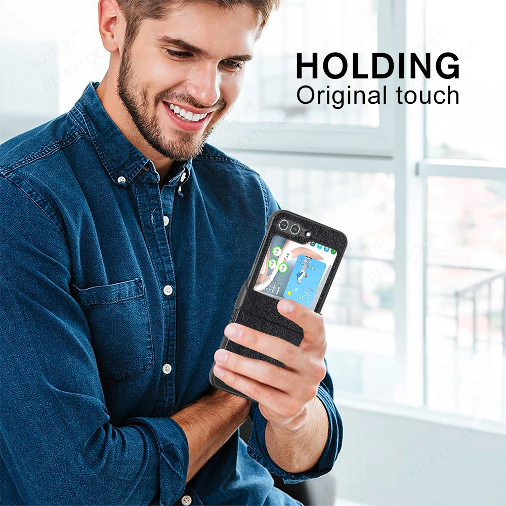 Роскошный Кожаный Чехол-Петля С Рисунком Личи Для Samsung Galaxy Z Flip5 5G Sumsung Flip 5 ZFlip5 2023 SM-F731B 6,7 